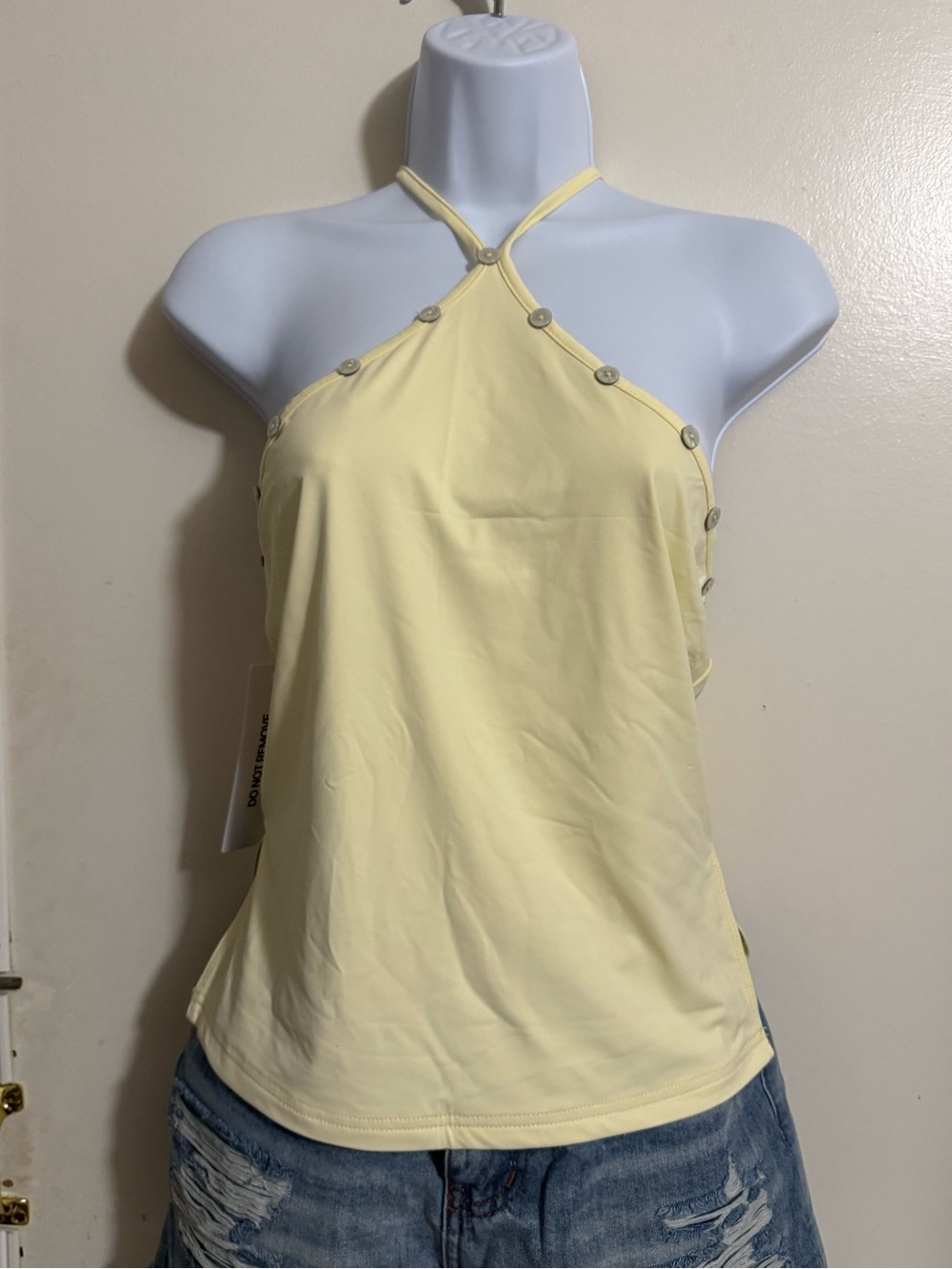 Princess Polly Pale Yellow Halter Button-Detail Camisole